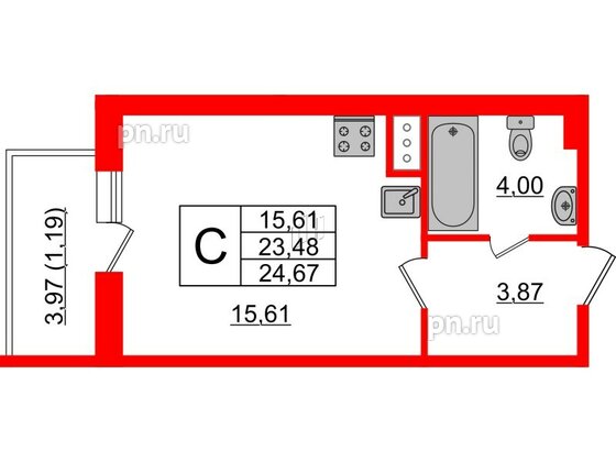 Квартира в ЖК Астрид, студия, 24.67 м², 2 этаж