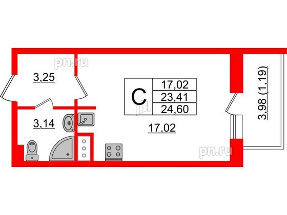 Квартира в ЖК Астрид, студия, 24.6 м², 6 этаж