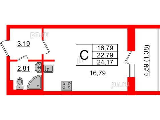 Квартира в ЖК Астрид, студия, 24.17 м², 2 этаж