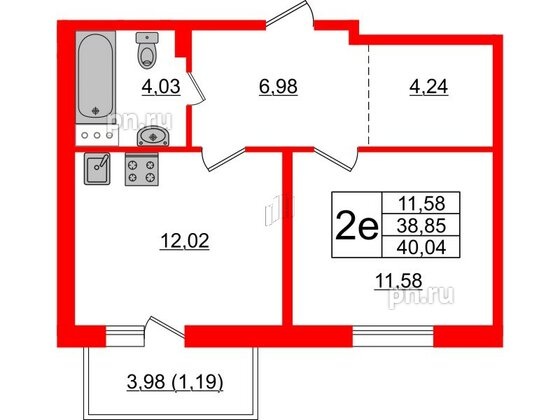 Квартира в ЖК Астрид, 1 комнатная, 40.04 м², 7 этаж