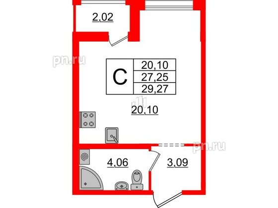 Квартира в ЖК ЦДС Parkolovo, студия, 27.25 м², 7 этаж