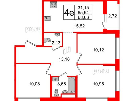 Квартира в ЖК ЦДС Parkolovo, 3 комнатная, 65.94 м², 6 этаж