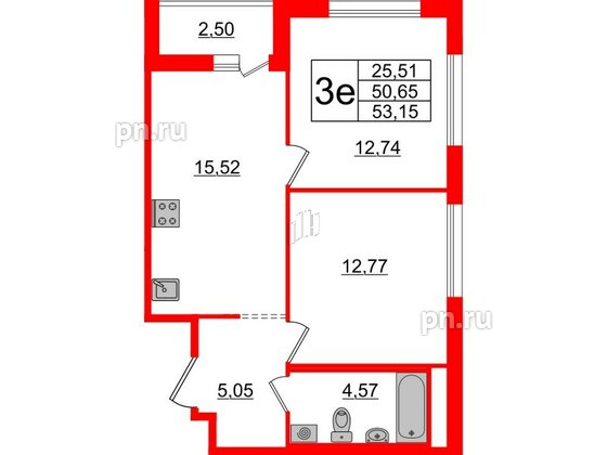 Квартира в ЖК ЦДС Parkolovo, 2 комнатная, 50.65 м², 14 этаж