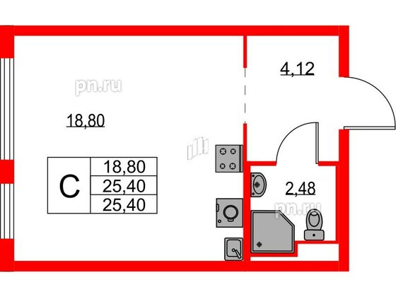 Квартира в ЖК Янинский Лес, студия, 25.4 м², 11 этаж
