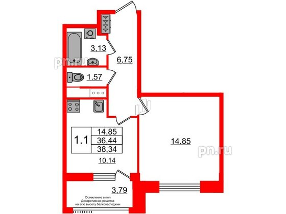 Квартира в ЖК Astra Marine, 1 комнатная, 36.44 м², 5 этаж