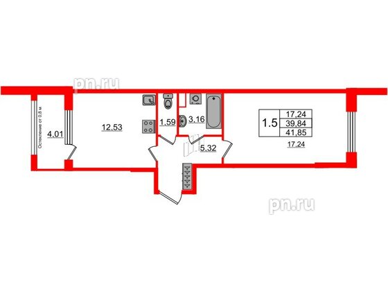 Квартира в ЖК Astra Marine, 1 комнатная, 39.84 м², 2 этаж