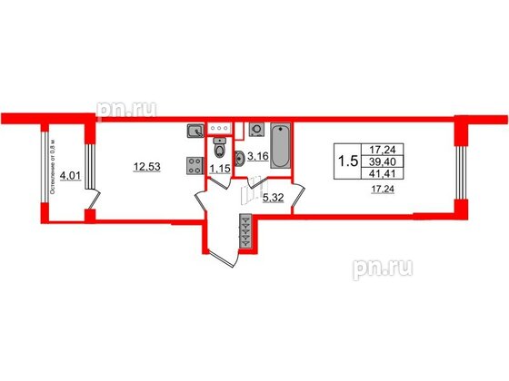 Квартира в ЖК Astra Marine, 1 комнатная, 39.4 м², 4 этаж