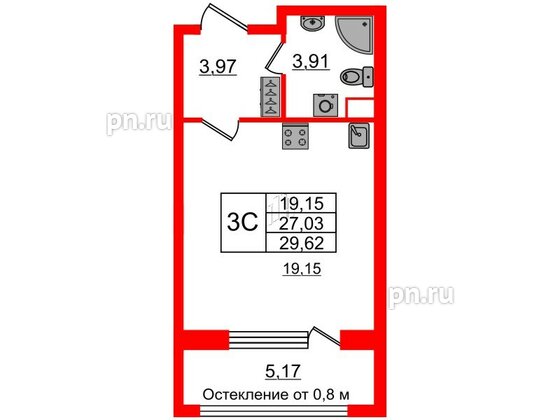 Квартира в ЖК Astra Marine, студия, 27.03 м², 1 этаж