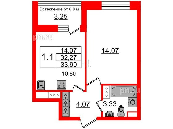 Квартира в ЖК Astra Marine, 1 комнатная, 32.27 м², 7 этаж