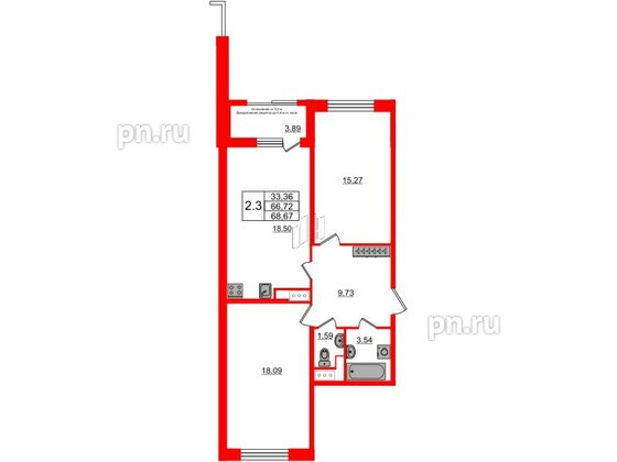 Квартира в ЖК Astra Marine, 2 комнатная, 66.72 м², 7 этаж