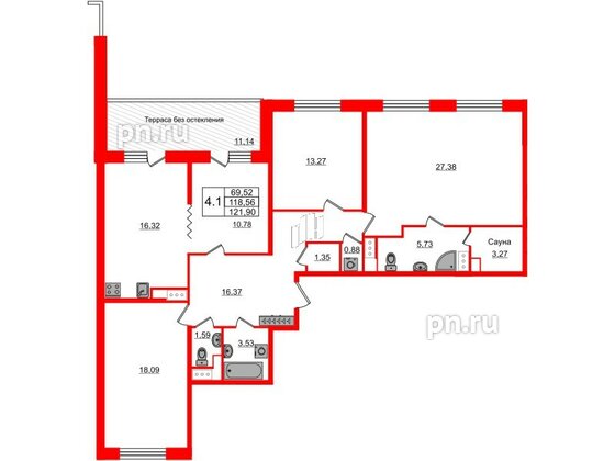 Квартира в ЖК Astra Marine, 4 комнатная, 118.56 м², 9 этаж