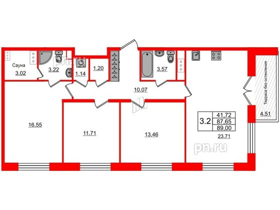 Квартира в ЖК Astra Marine, 3 комнатная, 87.65 м², 9 этаж