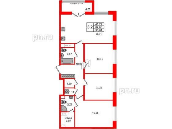 Квартира в ЖК Astra Marine, 3 комнатная, 87.65 м², 3 этаж