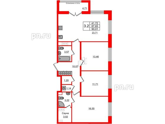 Квартира в ЖК Astra Marine, 3 комнатная, 87.65 м², 5 этаж