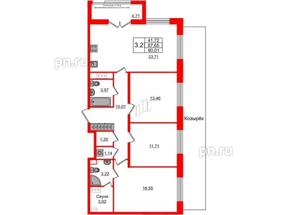 Квартира в ЖК Astra Marine, 3 комнатная, 87.65 м², 2 этаж