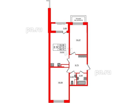 Квартира в ЖК Astra Marine, 2 комнатная, 67.15 м², 1 этаж