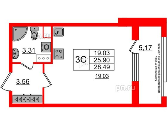 Квартира в ЖК Astra Marine, студия, 25.9 м², 4 этаж