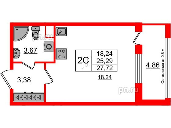 Квартира в ЖК Astra Marine, студия, 25.29 м², 1 этаж