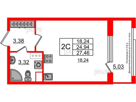 Квартира в ЖК Astra Marine, студия, 24.94 м², 3 этаж