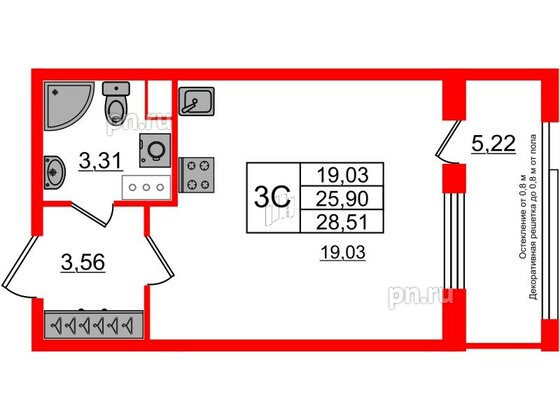 Квартира в ЖК Astra Marine, студия, 25.9 м², 3 этаж