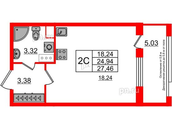 Квартира в ЖК Astra Marine, студия, 24.94 м², 4 этаж