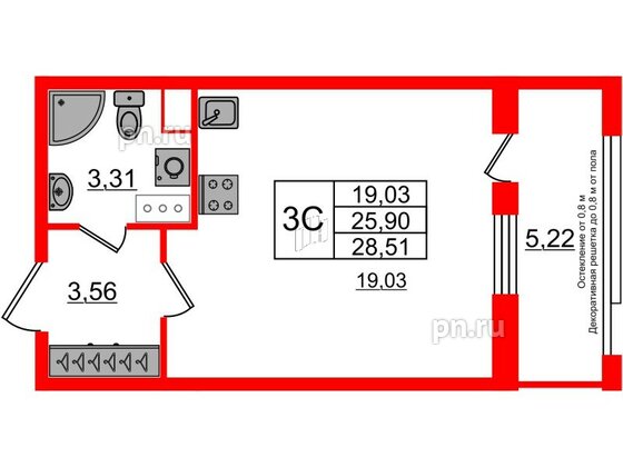 Квартира в ЖК Astra Marine, студия, 25.9 м², 6 этаж