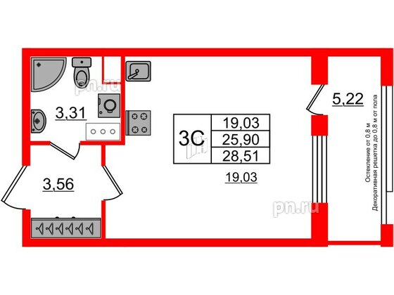 Квартира в ЖК Astra Marine, студия, 25.9 м², 2 этаж