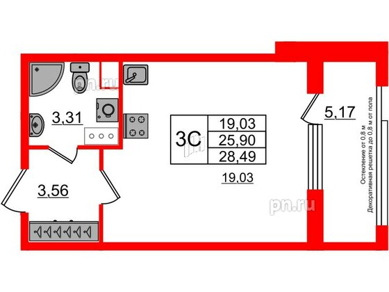 Квартира в ЖК Astra Marine, студия, 25.9 м², 3 этаж