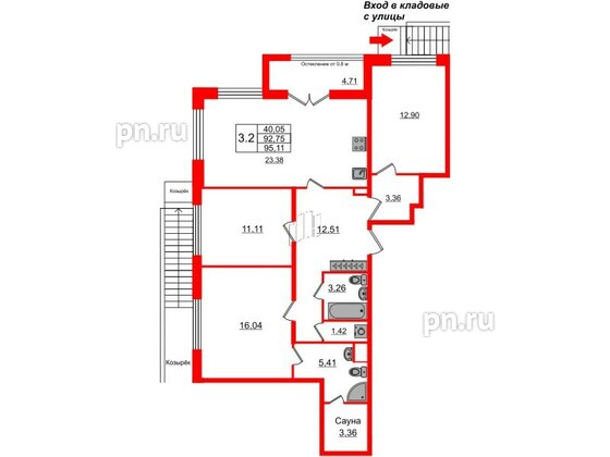 Квартира в ЖК Astra Marine, 3 комнатная, 92.75 м², 1 этаж