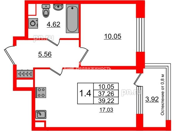 Квартира в ЖК Astra Marine, 1 комнатная, 37.26 м², 1 этаж