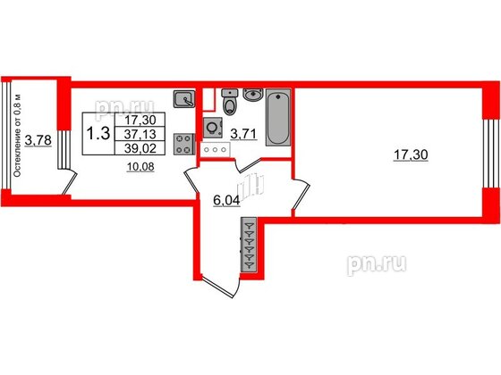 Квартира в ЖК Astra Marine, 1 комнатная, 37.13 м², 6 этаж