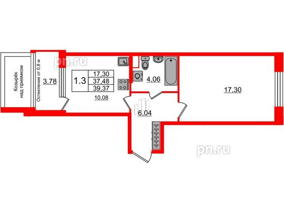 Квартира в ЖК Astra Marine, 1 комнатная, 37.48 м², 1 этаж