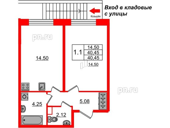 Квартира в ЖК Astra Marine, 1 комнатная, 40.45 м², 1 этаж