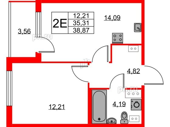 Квартира в ЖК Любоград, 1 комнатная, 35.31 м², 4 этаж