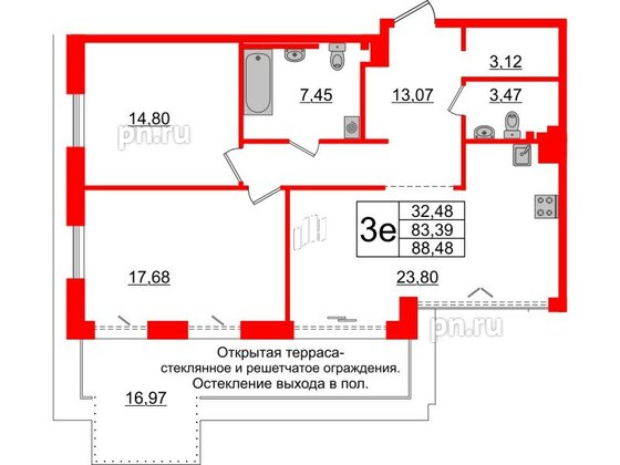 Квартира в ЖК «Империал Клаб», 2 комнатная, 83.39 м², 5 этаж