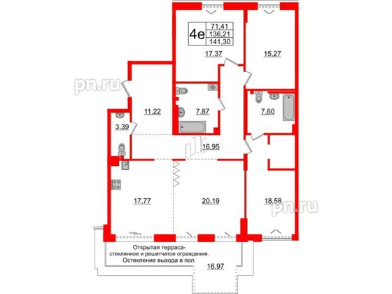 Квартира в ЖК «Империал Клаб», 3 комнатная, 136.21 м², 5 этаж
