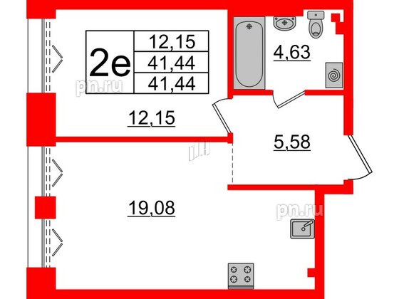 Квартира в ЖК Imperial Club, 1 комнатная, 41.44 м², 2 этаж