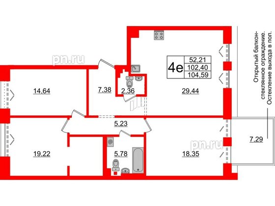 Квартира в ЖК «Империал Клаб», 3 комнатная, 102.4 м², 5 этаж