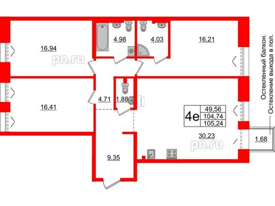 Квартира в ЖК Imperial Club, 3 комнатная, 104.74 м², 2 этаж