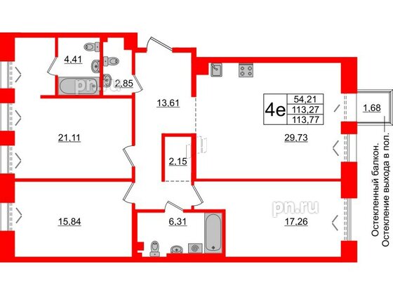 Квартира в ЖК Imperial Club, 3 комнатная, 113.27 м², 4 этаж