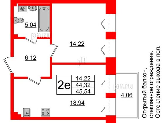 Квартира в ЖК Imperial Club, 1 комнатная, 44.32 м², 3 этаж