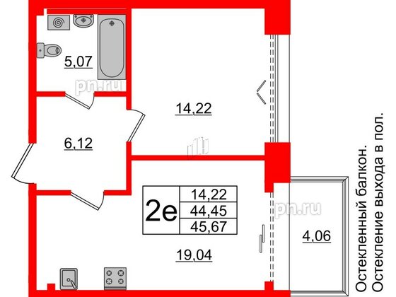 Квартира в ЖК Imperial Club, 1 комнатная, 44.45 м², 2 этаж