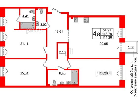 Квартира в ЖК Imperial Club, 3 комнатная, 113.78 м², 2 этаж