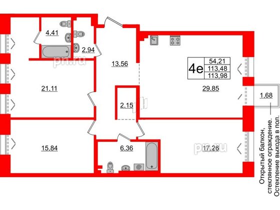 Квартира в ЖК Imperial Club, 3 комнатная, 113.48 м², 3 этаж