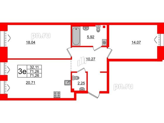 Квартира в ЖК Imperial Club, 2 комнатная, 71.26 м², 2 этаж