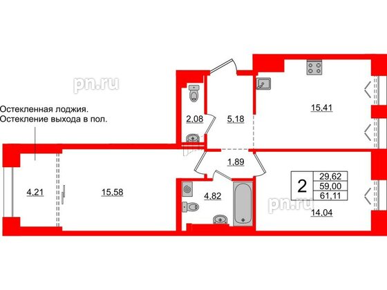 Квартира в ЖК Imperial Club, 2 комнатная, 59 м², 7 этаж