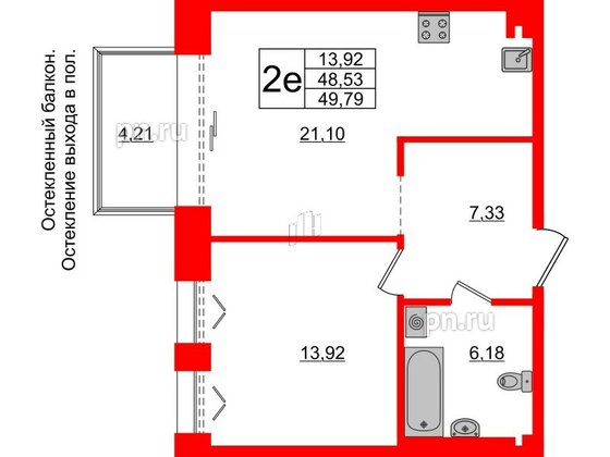 Квартира в ЖК Imperial Club, 1 комнатная, 48.53 м², 4 этаж