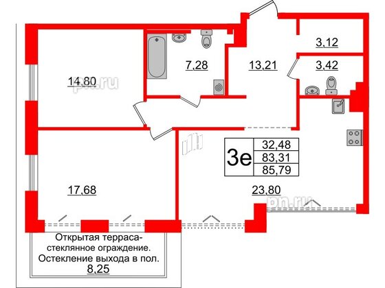 Квартира в ЖК Imperial Club, 2 комнатная, 83.31 м², 5 этаж