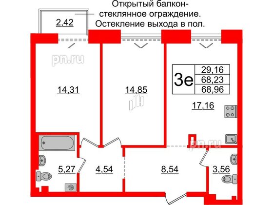 Квартира в ЖК «Империал Клаб», 2 комнатная, 68.23 м², 4 этаж