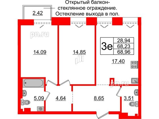 Квартира в ЖК «Империал Клаб», 2 комнатная, 68.23 м², 5 этаж